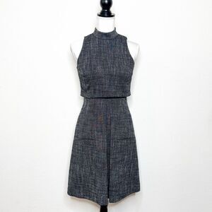 Antonio Melani Women's Elegant Gray Tweed Mock Neck Dress with Pockets Size 0